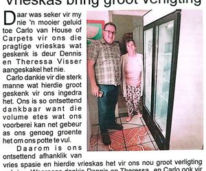 Freezer Sponsored by Dennis and Theressa Visser