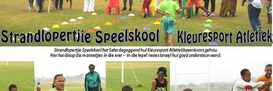 Strandlopertjie Speelskool het Saterdagoggend hul Kleuresport Atletiekbyeenkoms gehou. Hier hardloop die mannetjies in die eier â€“ in die lepel resies terwyl hul goed ondersteun word.