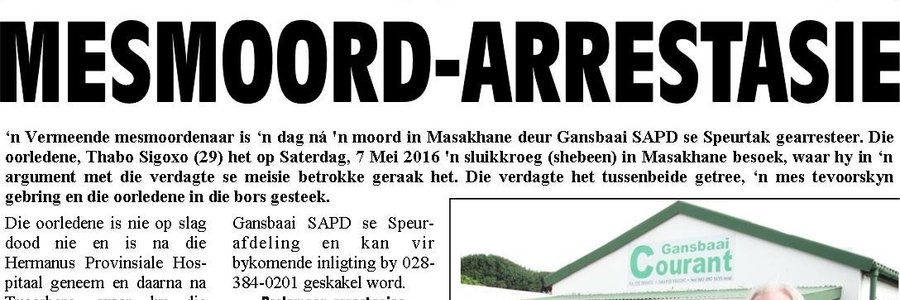 Gansbaai_Courant_12_Mei_2016_Voorblad