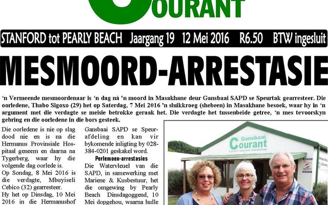 Gansbaai_Courant_12_Mei_2016_Voorblad