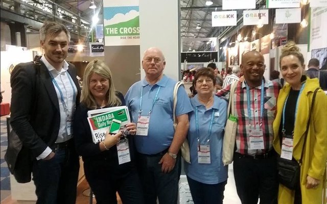 From ltr: Tim Harris (CEO Wesgro), Frieda Lloyd (Manager Cape Whale Coast Tourism), Cnllr Dudley Coetzee (Overstrand Municipality), Glenda Kitley  (Manager  Gansbaai  Tourism),  Soli  Madikane  (Overstrand Municipality) and Mariette du Toit-Helmbold (Destinate) 
