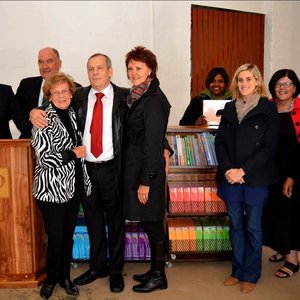 From ltr are AVBOB Group Communication Manager, Marius du Plessis; AVBOB Western Cape Provincial Manager, Johan Tinderholem;  Overstrand Executive Mayor, Nicolette Botha-Guthrie; AVBOB Group CEO Frik Rademan and his wife, Serah Rademan; seen at a recent handover ceremony to The Fynbos Academy. Happily looking on are the centreâ€™s teaching staff, including Head Teacher Annelize Zeelie (second from right).