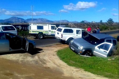 The accident scene where two abalone suspects collided with a police vehicle