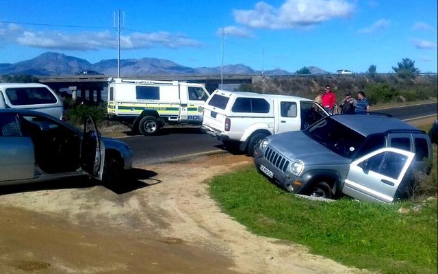 The accident scene where two abalone suspects collided with a police vehicle