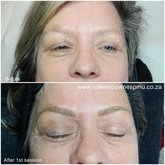 Microblade hairstroke eyebrows after the 1st treatment. Call Coleen 0729698420 or visit www.coleenbownespmu.co.za