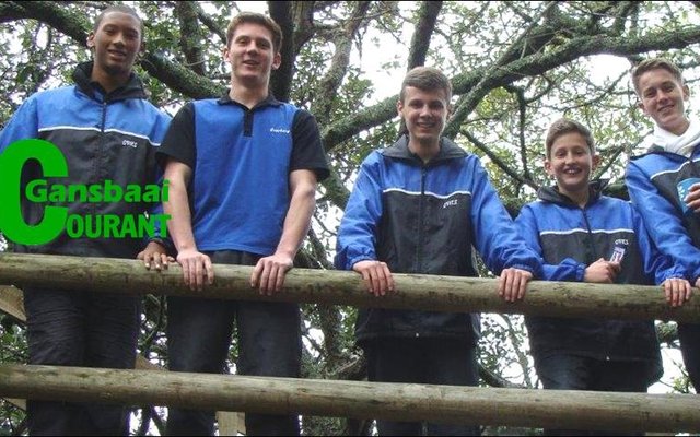 â€˜n Deel van Ovies se 2017 Leerlingraad tydens â€˜n beplanningskamp te Wortelgat. Vlnr is  Curtleigh Tobias, Albert Augustyn, Willem le Roux, Johan van Dyk en Christiaan Lusse.