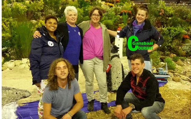 The Dyer Island Conservation team at the Floral Kingdom Expo. Front from ltr Hennie and Ricardo Cloete. Back from ltr Pinkey Ngewu, Marie Botha, Suretha Cloete and Cari du Preez.