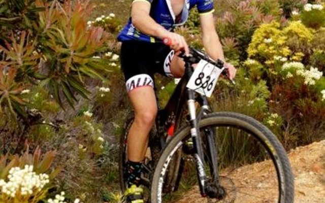 The winner of the Rockets Funky Fynbos Mountain Bike Race over 45 km â€“ Ewald Gerber - at the halfway mark. 