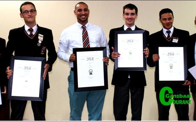 Gansbaai Academiaâ€™s Stock Exchange stars are from left: Jacques Prins, Heinrich van der Merwe, Mr Wilton Phillips, AndrÃ© Lourens, Llewellyn Davids and the principal, Mr Tommy Wilson.