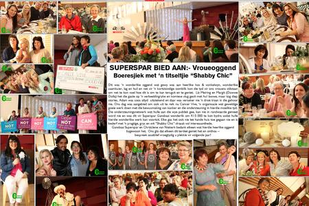 Dit was â€˜n wonderlike oggend wat gewy was aan heerlike kos & vonkelwyn, wonderlike saamkuier, lag en huil en net vir â€˜n kortstondige oomblik kon die tyd vir ons vrouens stilstaan om net te kon voel hoe dit is om te kan terugsit en te geniet.Â  Liz Meiring en Margit (Dowwe Dolla) het die gaste op â€˜n verbeeldingryke en komiese vlug gesit met hul lawwe, maar tog diep stories. Adam was soos altydÂ  uitstekend en daar was verseker nie â€˜n droÃ« traan in die gehoor nie. Ons dag was aangebied om ook uit te reik na Cancer Vive, â€˜n organisasie wat geweldige goeie werk doen met die bewusmaking van kanker en die ondersteuning in hierdie moeilike tyd.Â  Die ondersteuningsnetwerk wat hulle aan die wye publiek gee, kan nie in randwaarde gemeet word nie en was dit vir Superspar Gansbaai wonderlik om R15Â 000 te kon bydra sodat hulle hierdie wonderlike werk kan voortsit. Elke gas het ook nie leÃ« hande huis toe gegaan nie en is bederf met â€˜n pragtige, grys en wit â€œShabby Chicâ€-drasak vol interessanthede.