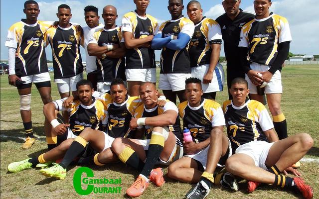 Black Leaves 1 en 2 se 7â€™s-rugbyspanne wat goed gevaar het tydens die 7â€™s Rugbytoernooi, waar hulle as gasheerklub opgetree het. Voor vlnr Eldrich Dunsdon, Nashlin Groenewald, Franklin Pietersen, Johny September en Fritz Hill. Agter vlnr Reraldo Pheto, Brenton-tee Dickson, Rosco Domingo, Stewart Jacobs, Jayberry Maines, Sameul Manuels, William Swarts, Andre Loff (skeidsregter) en Thirston Martin.  