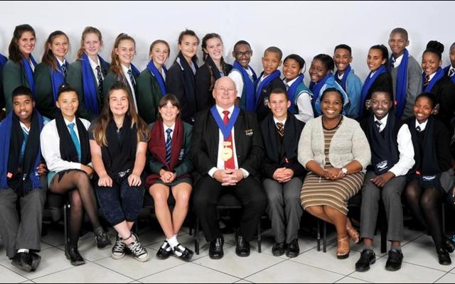 The  2016/2017  Junior Councillors  which  include  six learners  from  Gansbaai Academia - front row: Sarah Johnson,  Matthew  Smith, Damian Niemand, Katelin May, Monique Barkley (Deputy Junior Mayor), Yanna Stergianos (Junior Mayor), Alderman Dudley Coetzee, Izaan Newman (Deputy Junior Mayor), Unity Mtomile, Fortune Mbeu, Ayabonga Qogi, Cynthia Kariuki and Jordan Linehan. Back row: Kaci van Romburgh, Gabriel Stratford, Panashe Mapfumo, Janeke Viljoen, Lismari Strauss, Zoe van Rensburg, Donne van Schoor, Madicyn Venter, Kirsten Larney, Milia Botha, Leighton Appolis, Curtley Gillion, Abigail de Koker, Delmain Januarie, Aiden Farao, Shariefa Abrahams, Lupho Hoyi, Thimna Mkolo, Nikilitha Moyakhe, Andisiwe Lusawana, Sinoxolo Maguduza, Dehann du Plessis and Khanyiswa Pungupungu.