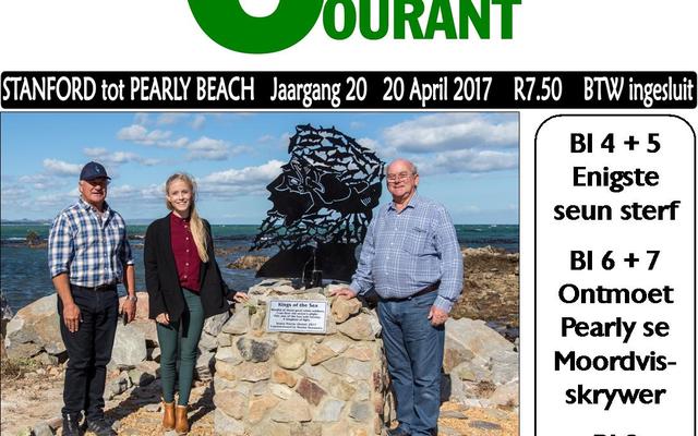 In  honour  of  the  legendary  white  sharks  in  the area, Marine Dynamicsâ€™ Wilfred Chivell commissioned Kleinbaai harbourâ€™s first piece of art.  It was officially unveiled by Deputy Mayor Dudley Coetzee (right) during a windy  afternoon last Saturday, 15 April 2017.    Artist, Jenna Harris (middle) was commissioned to create a unique piece of art, typical of this area.  