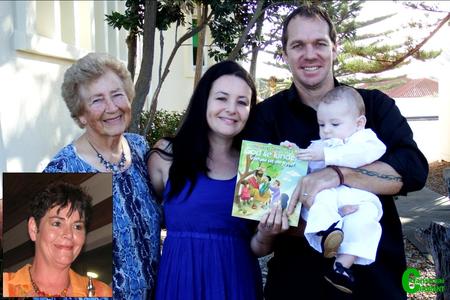 Die 82-jarige Hermine Groenewald, â€˜n lidmaat van die plaaslike NG Kerk, was bevoorreg om by te staan met die doop van haar tweede agterkleinkind, Jaco Geldenhuys.  Jaco is op 21 November verlede jaar gebore en is verlede Sondag deur ds Dirk van Dyk gedoop. Hermine het 3 kinders, 6 kleinkinders en 2 agterkleinkinders. Van links is die 4 geslagte: oumagrootjie Hermine, haar dogter, Corine Swart  op die inlasfoto, haar kleindogter, Janine Geldenhuys en die dopeling, Jaco wat deur sy pa, Chris Geldenhuys vasgehou word.