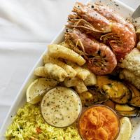 Seafood platter with rice at Boathouse Gansbaai
