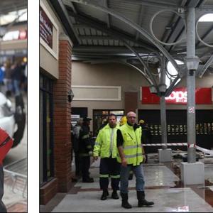 Noodhelpers (foto regs bo) was vinnig op die toneel om die gebou te ontruim. Hendrik Groenewald (links bo) het ter nouer dood ontkom.