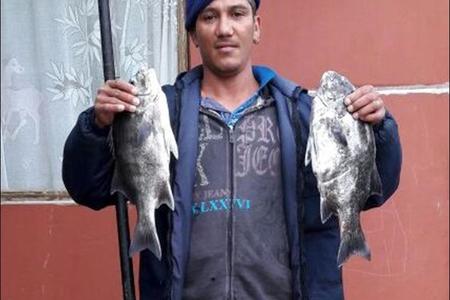 Durlin Africa spog hier met die twee galjoene wat hy Vrydag, 30 Junie 2017 by Buffeljagsbaai met wurms gevang het. Die twee galjoene weeg onderskeidelik 2kg en 1.5kg.