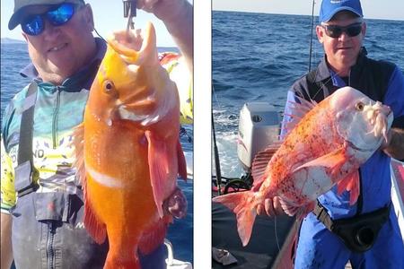 Mark Truter (links) met 'n rooiroman en DP Burger met 'n rooistompkop van 2.18kg. DP neem volgende week aan die NDSAA Bottom Nationals in Durban deel.