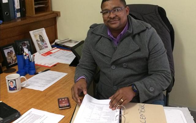 PJ Mersma, Chief Fishery Control Officer at his desk at the Gansbaai Harbour  Administration Offices from where he administers the quotas of the local pelagic trawlers. 