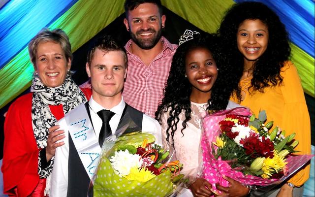 Mr and Ms Gansbaai Academia 2017 with the judges from left: Karin Franken, Pieta Botes and Jennifer Mathibeli.