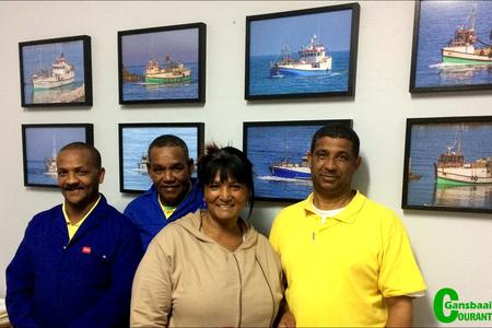 Four of the longest employed workers at Gansbaai Marine are pictured here (f.l.t.r.) Neville Titus (a Director of Gansbaai Marine, 31 years), Hansie Claassen (38 years), Elfrieda Goedeman (37 years) and Gawie Delport (38 years). All 4 have only one comment to make: â€œWe love working here!â€