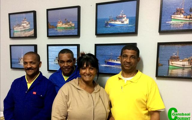 Four of the longest employed workers at Gansbaai Marine are pictured here (f.l.t.r.) Neville Titus (a Director of Gansbaai Marine, 31 years), Hansie Claassen (38 years), Elfrieda Goedeman (37 years) and Gawie Delport (38 years). All 4 have only one comment to make: â€œWe love working here!â€