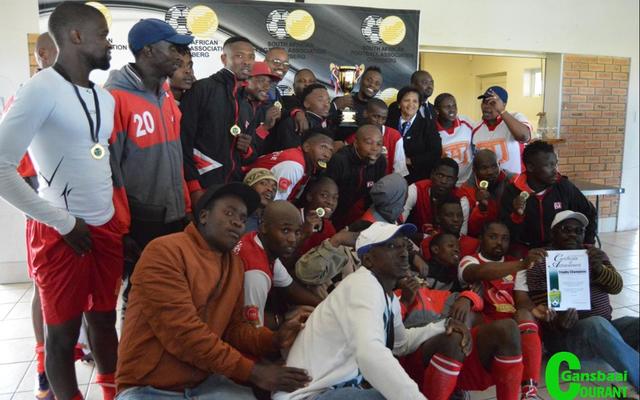 The proud winning soccer team, the I&J Express FC, who won the SAFA Overberg Regional Nedbank Cup Qualifying Tournament.