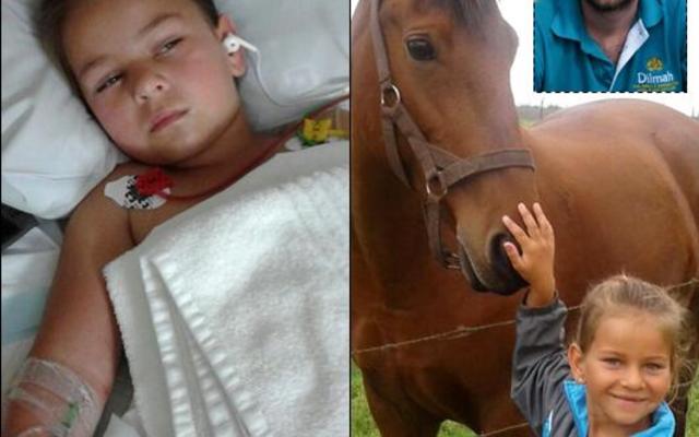 Carli Swart (7), Woensdag afgeneem in haar hospitaalbed. Regs bo is Jom Nel, die man wat haar lewe gered het. Onder regs glimlag â€˜n gelukkige Carli by een van die perde vir wie sy so lief is.