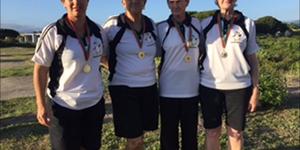 Gansbaai was die wenners in die A-afdeling van die openingstoernooi en Kleinmond die wenners in die C-afdeling. Van links is die Gansbaaiers C Botha, T Moore, S Geldenhuys en F Rowan.  