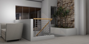 A new staircase to the existing garage and new front door below