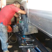Willem busy with wheel alignment