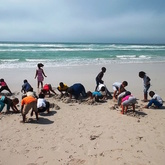 Digging for mussels in the hols.
