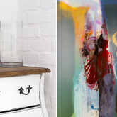 Mirror above drawers and painting