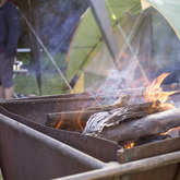 Camping around fire