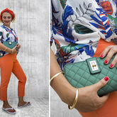 Orange pants with floral top