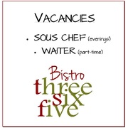 Vacancies at Bistro Three Six Five