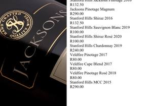 Cellar Door Price List 2020