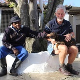 SAWS chairperson Malcolm Bury with Zenzi, and Casper Biningu - Stanford Animal Welfare Society - Stanford