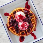 Xplorioâ„¢ Struisbaai - Catch Cook Restaurant - Waffles Served with Berry Compote and Vanilla Ice Cream