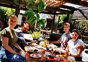 Enjoying lunch in the beautiful garden