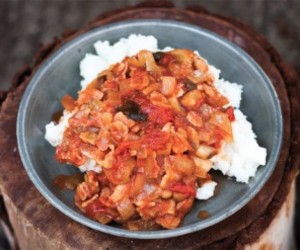 Camping Recipe: Bacon, Mushroom and Thyme Sauce with Pap