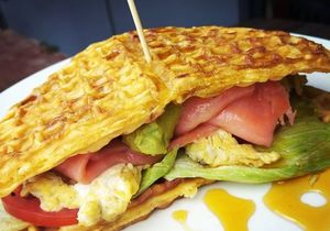 NEW:Â Salmon, Avocado and Scramble Egg Waffle