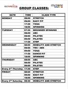 Current Group Class Schedule February 2022