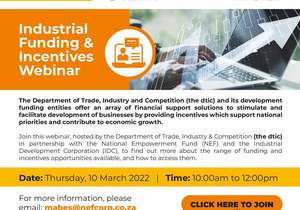 10 March 2022â€‹â€‹â€‹â€‹â€‹â€‹â€‹:Â Industrial Funding and Incentives Webinar