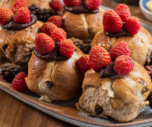 Hot Cross Buns with Chocolate Spread and Mixed Berries