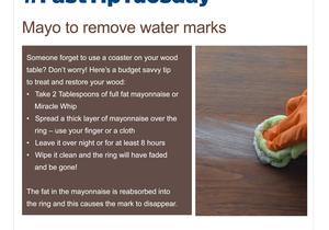 #FastTipTuesday: Mayo To Remove Water Marks