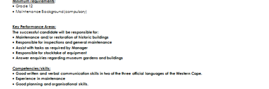 Job Listing - Caledon Museum - Xplorioâ„¢  Caledon