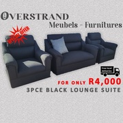 NEW: 3 Piece Black Lounge Suite