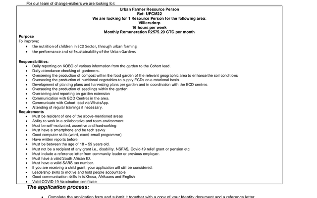 Job Application - Youth CafÃ© Villiersdorp - Xplorioâ„¢ Villiersdorp