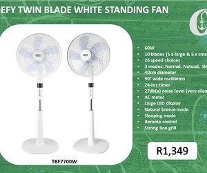 New: DEFY Twin Blade White Standing Fan